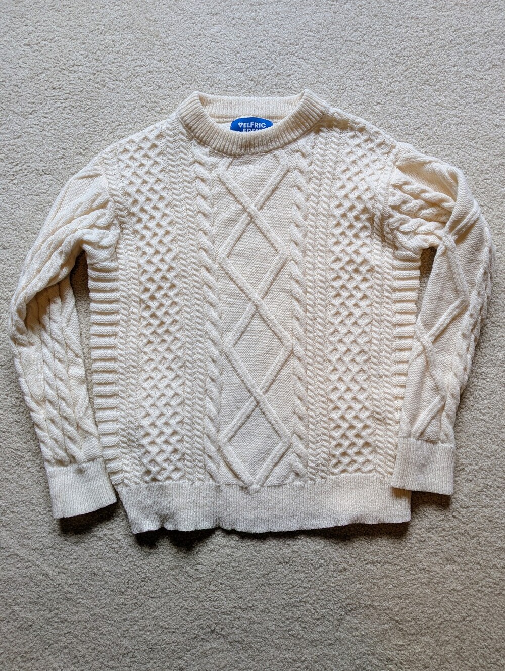 Aelfric Eden Men's Cream Cable-Pattern Crewneck Sweater S